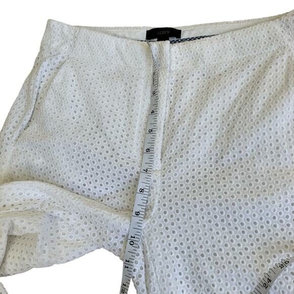 J.Crew Sz 0 White Eyelet Patio Pants Trousers Cropped Straight Preppy Elegant - Picture 15 of 16